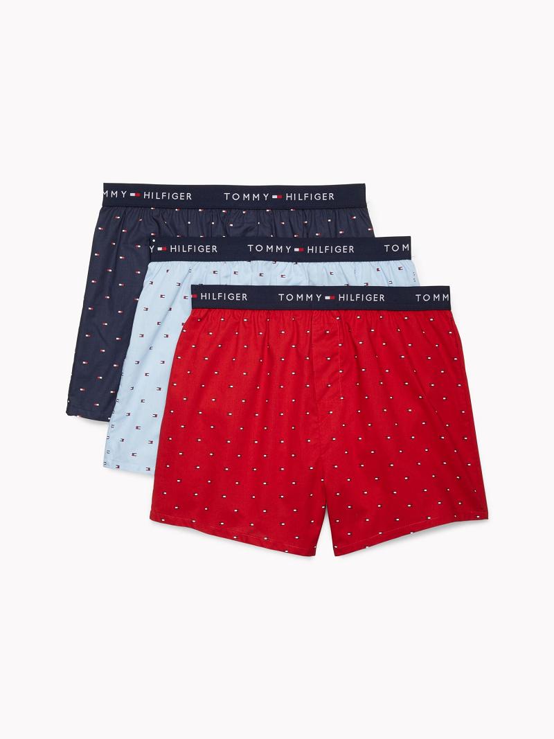 Férfi Tommy Hilfiger Pamut classics boxer 3pk Boxers Sötétkék Kék Piros | HU 1341GSO